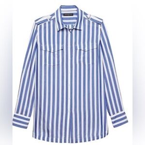 Banana Republic Parker Striped Blue White Rayon Button-Up Shirt Size S